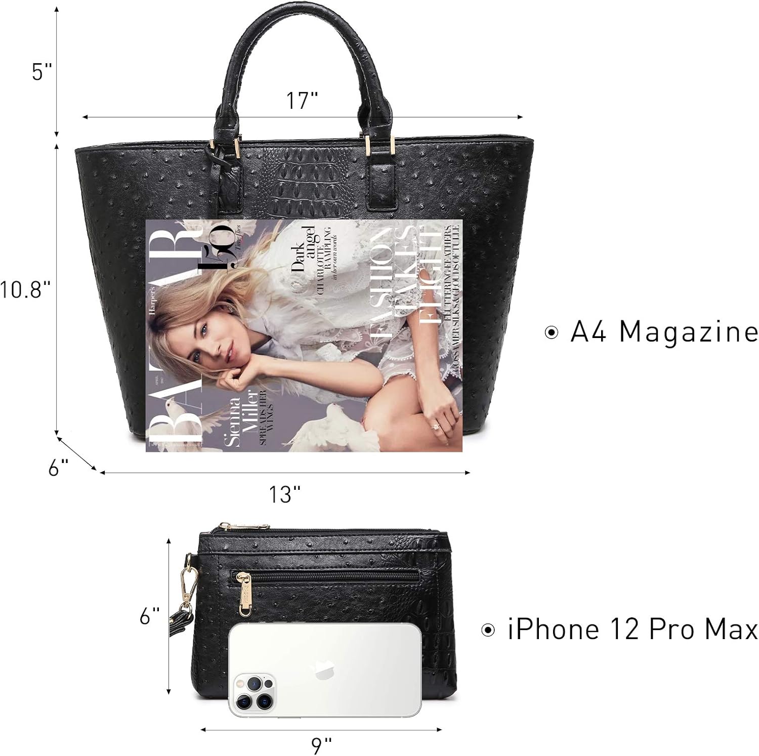 Dasein Women Satchel Purse Handbag Shoulder Bag Work Tote Bag with Matching Clutch - Image 4