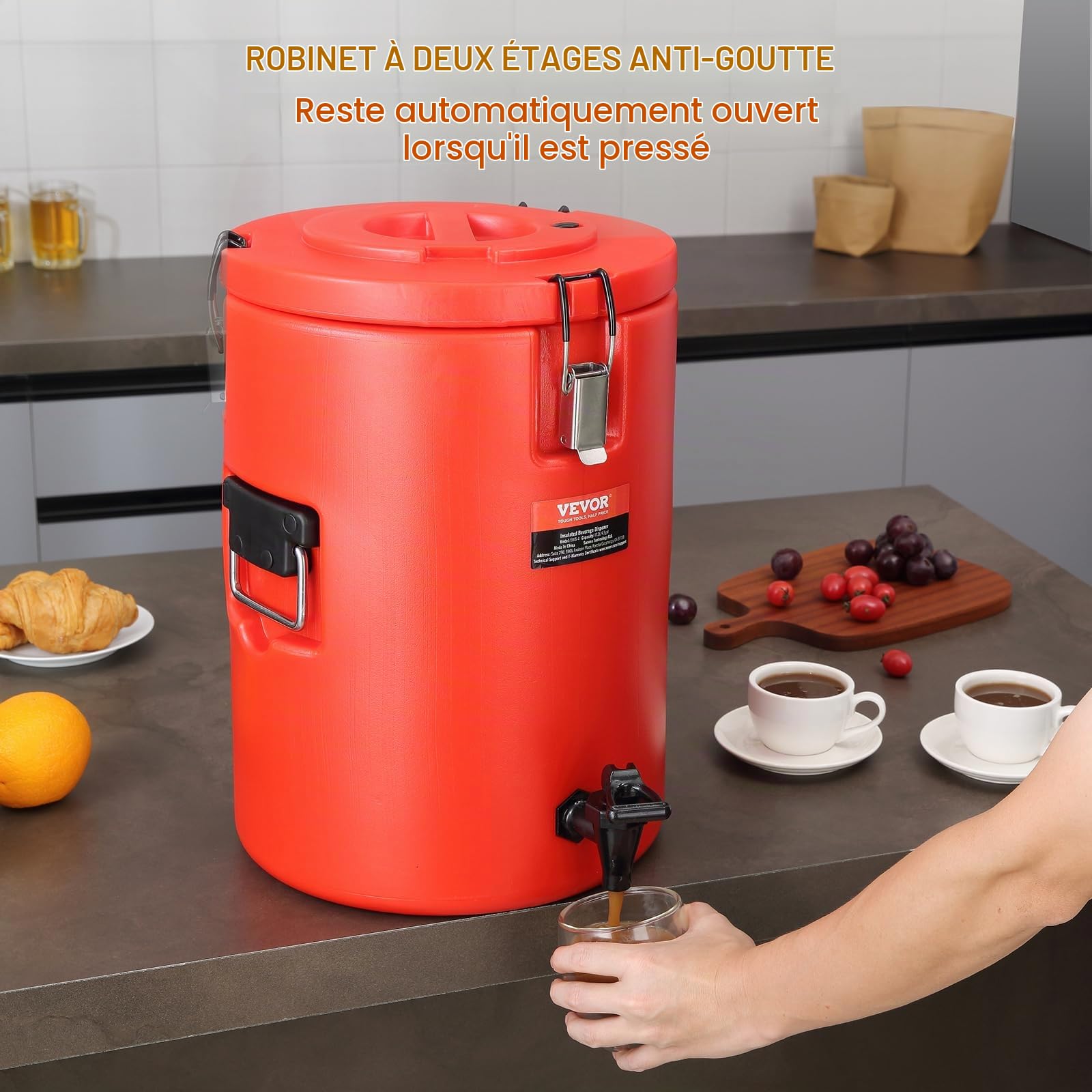 VEVOR Distributeur de Boissons Isotherme 17,2L Distributeur d’Eau Chaude et Froide Non Électrique Inox Alimentaire Conservation 10H Conteneur Isotherme avec Robinet Portable pour Camping Restauration