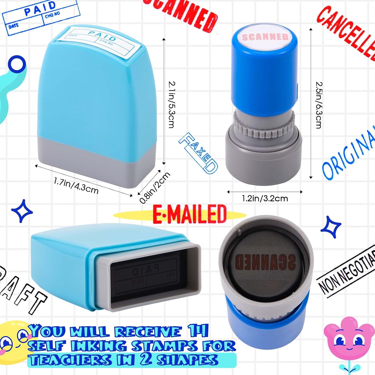 Henoyso 14 Pcs Office Stamp Set Self Inking Office Stamp Business Stamps Message Account Work Stamp Office Stationery Approved Paid Copy Faxed Scanned Stamps for Office Message Supplies image 2