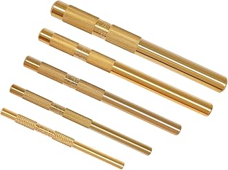 Brass Drift Punch Tool Set 5 Piece with 1/4 Inch, 3/8 Inch, 1/2 Inch, 5/8 Inch, 3/4 Inch Drift Punches