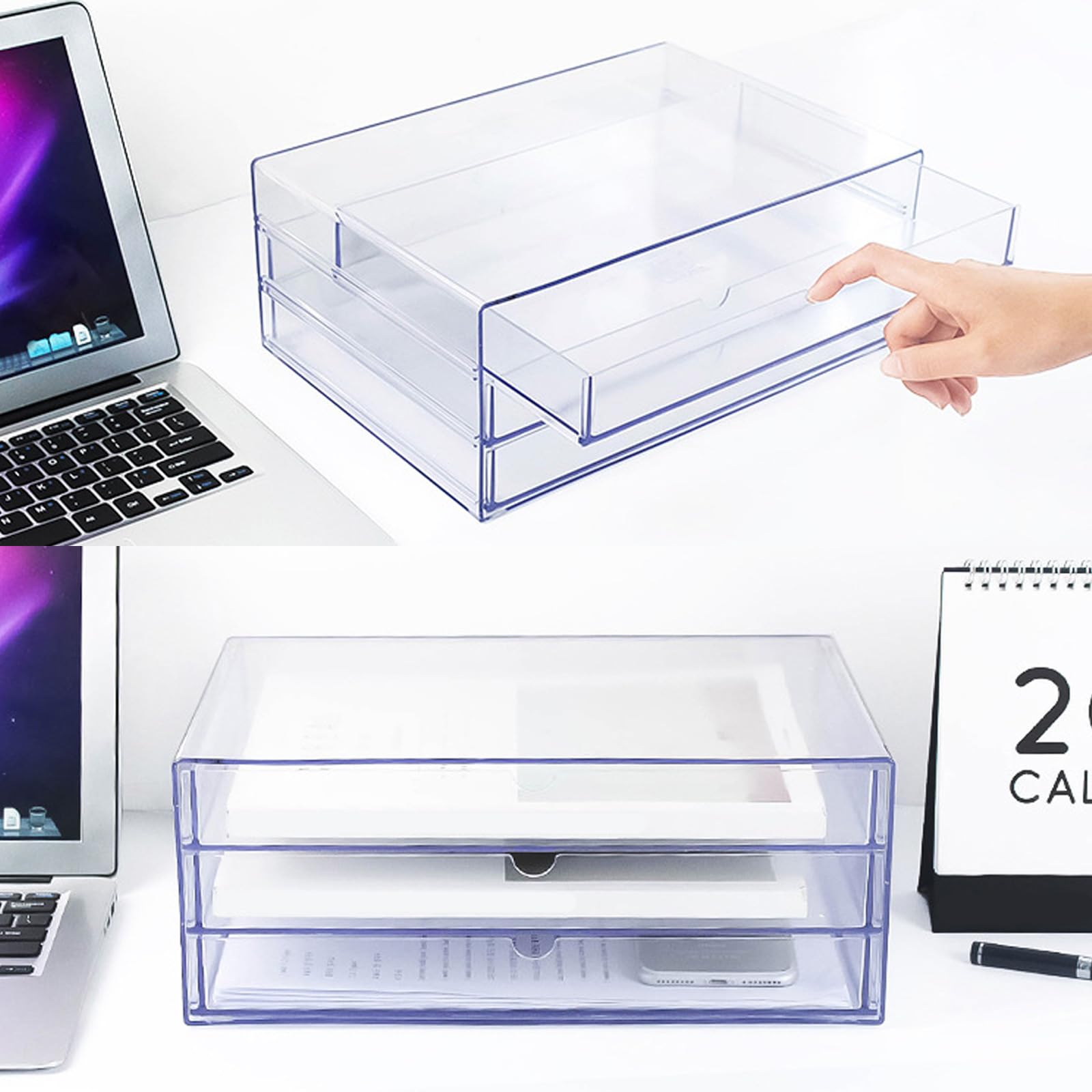 Klarer Acryl Schreibtisch Organizer, Behälterschrank mit 3 Schubladen, perfekt für die Aufbewahrung von Schreibwaren, Schmuck, Schreibtischzubehör Klare Acryl Schubladen