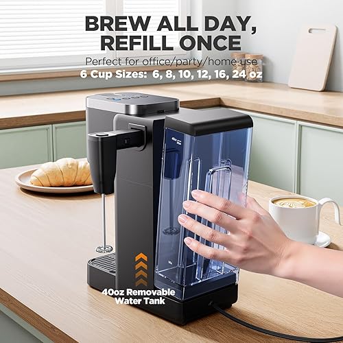 Miniatura 4 de Cafetera de una sola porción con espumador de leche desmontable integrado, máquina de café helado y caliente para cápsulas K y café molido, depósito