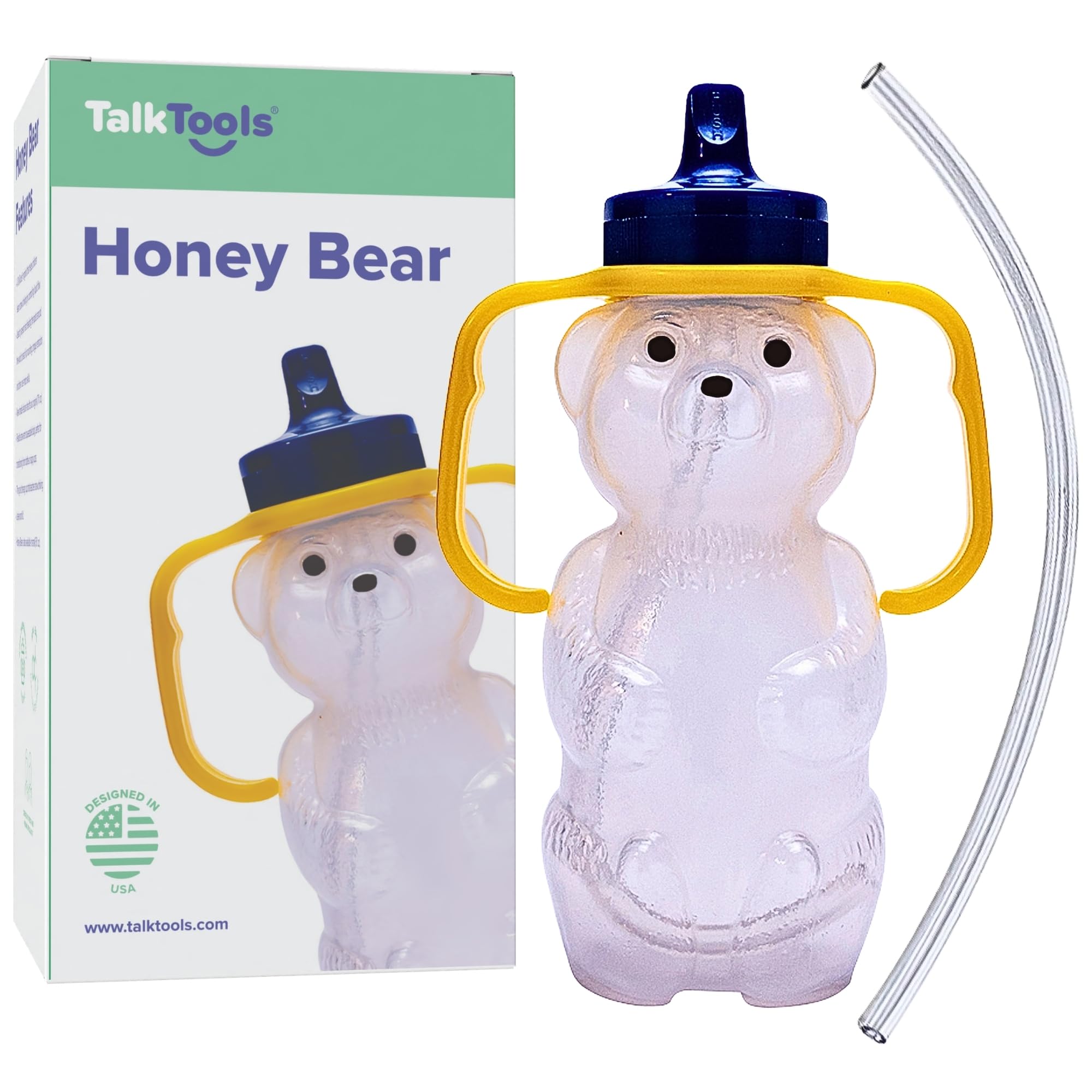 Talktools Honey Bear Drinking Cup with 2 Flexible Straws - Includes Instructions - Spill-proof Lid-image-12