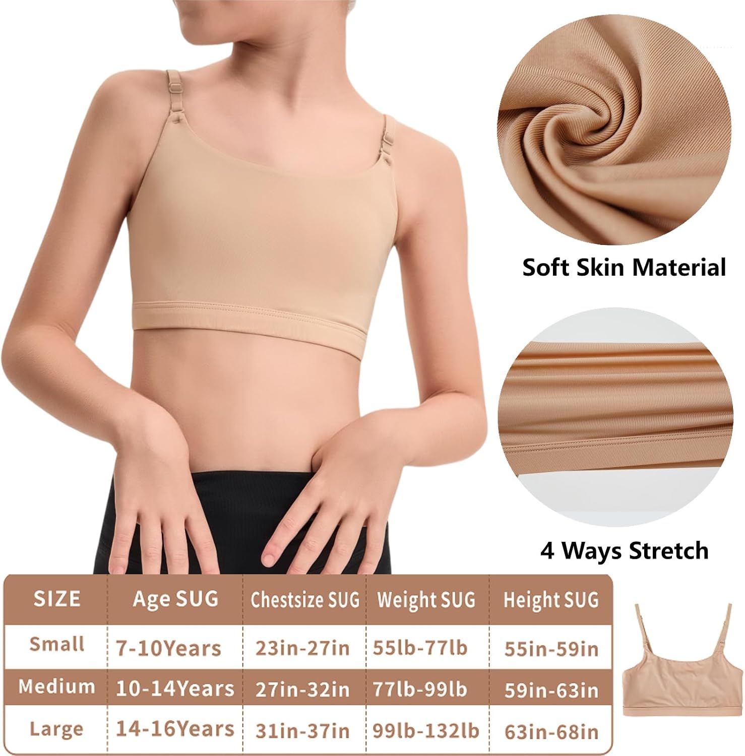 Adjustable Dance Bra Seamless Bra for girls,7-16 Years Training Ballet