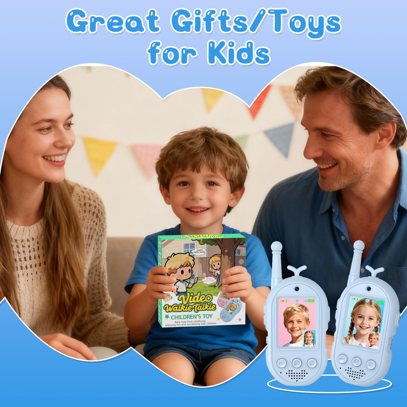 Video Walkie Talkie Kinder, 2er Set Walky Talky Aufladbar mit Display, 2-Way Radio Funkgeräte Große Reichweite, Weihnachten Geburtstag Geschenke Spielzeug für Jungen und Mädchen von 3-12 Jahren