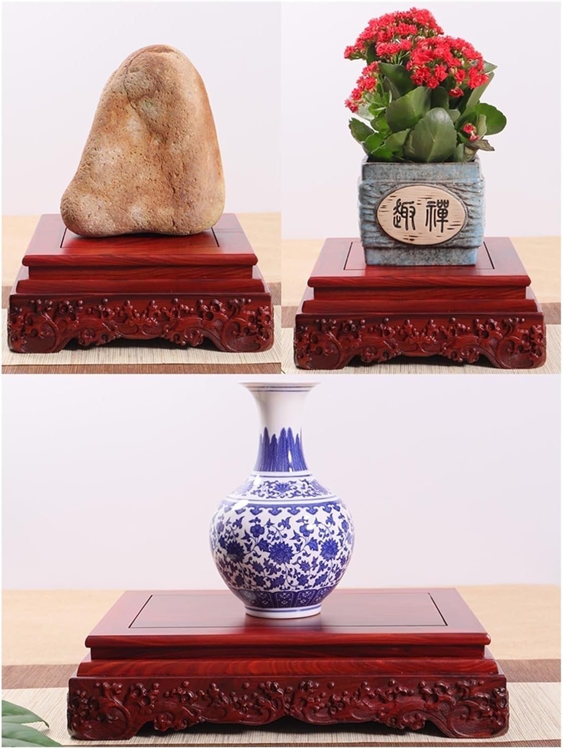 Bonsai Pedestal Vase Pedestal Stands Wooden Vase Base Solid Wood Square Display Stand Bonsai Potted Buddha Statue Stone Ornament Base Home Office Decoration Planter Stand Plant Holder ( Size : A )