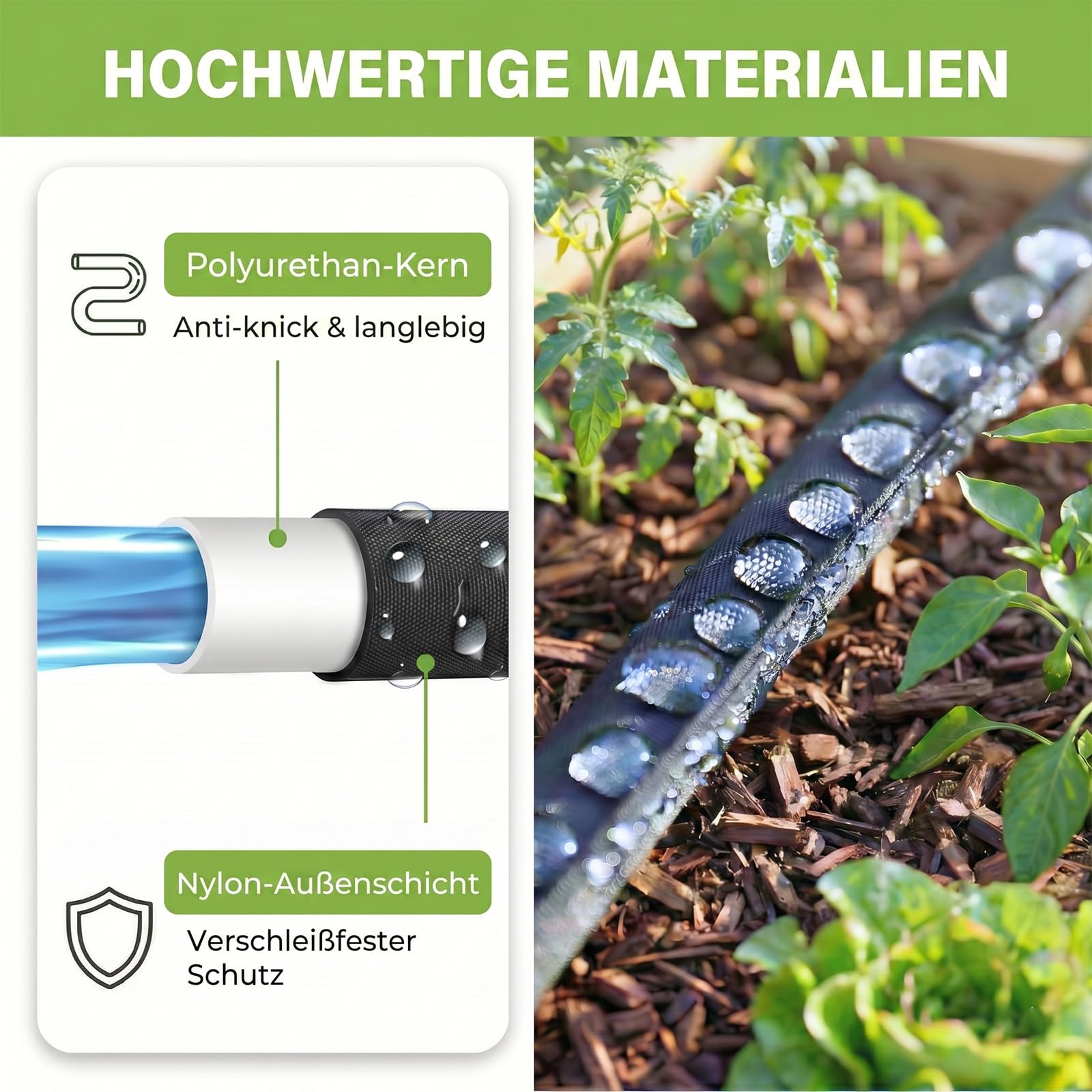 Perlschlauch Bewässerung 15 m, Tropfschlauch und Bewässerungsschlauch mit Löchern, Schwitzschlauch für Wurzelbewässerung, Gemüsebeete, Hecken und Hochbeete
