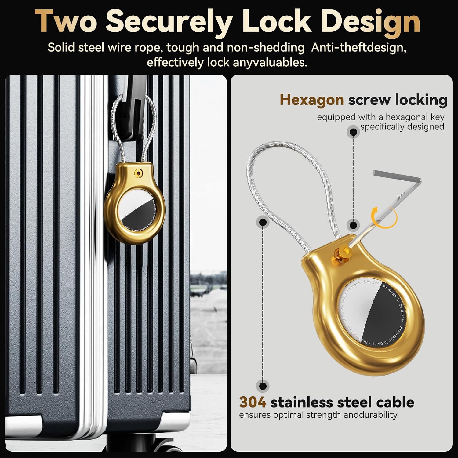 Ljusmicker for Metal Airtag Holder with Secure Lock,Waterproof Airtag Keychain for Apple Airtags,Air Tags-4 Pack Air tag Case Accessories for Luggage, Bag,Key,Pet,Black/Black/Gold/Gold