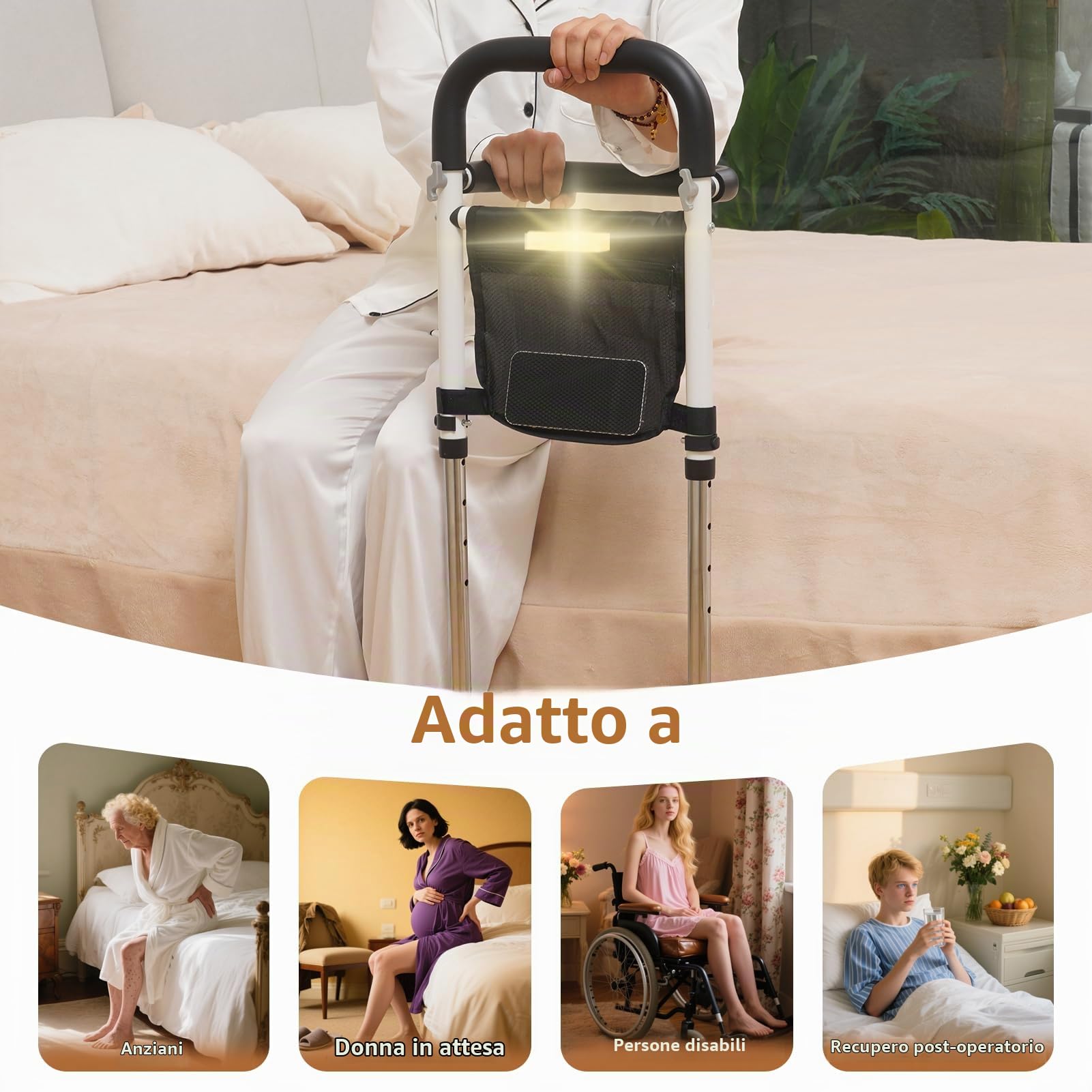 Ausilio per stare in piedi e seduti,ausilio stabile per stare in piedi per anziani,regolabile in 5 livelli con lampade e borsa portaoggetti,ausilio per la mobilità e la vita quotidiana,capacità 136 kg
