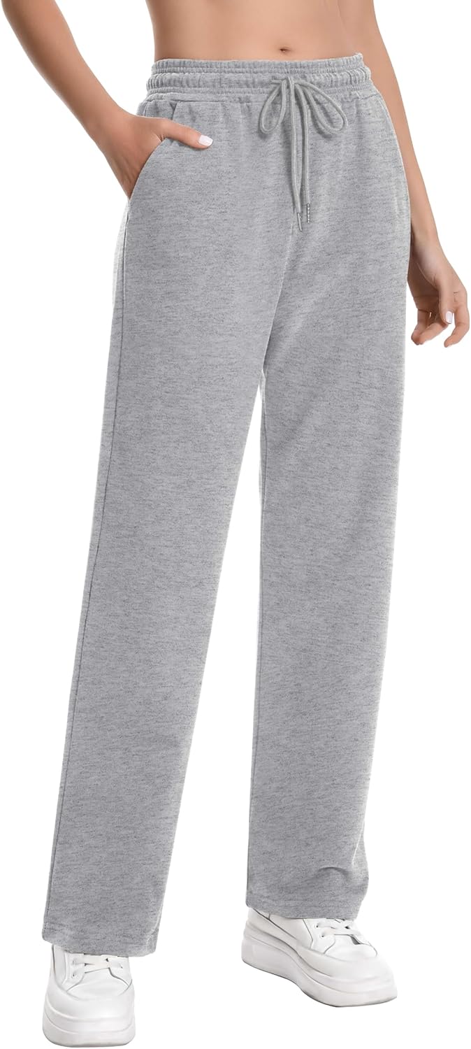 YLDUJ AMUM Womens Straight Leg Sweatspants Cotton Baggy Running Yoga Pants Casual Sweat Pants with Pockets