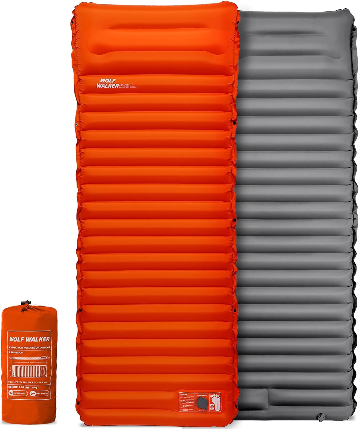 WOLF WALKERCamping Sleeping Pad Ultralight Sleeping Mat for Backpacking Hiking Thick 4 Inch Air Mattress Foot Press Lightweight Durable Waterproof Inflatable Compact