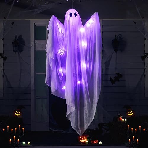 JOYIN Halloween Hanging Light up Ghost with Spooky Purple LED