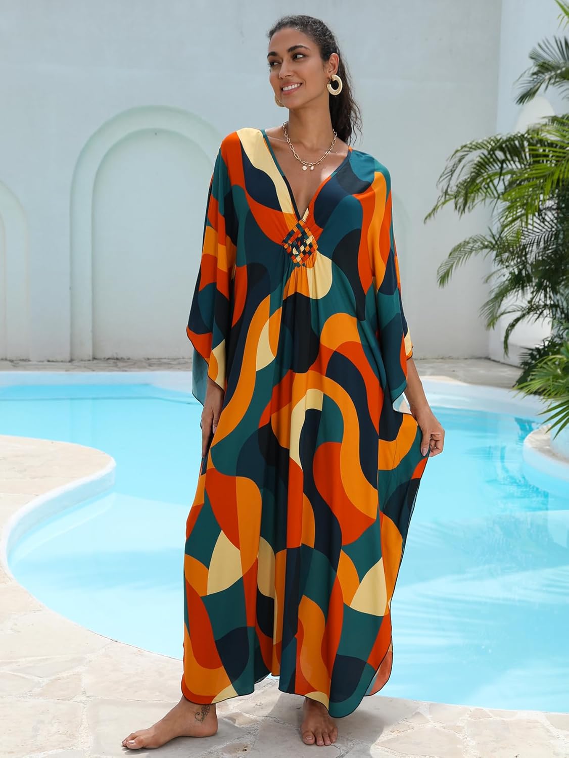 Women's Plus Size Kaftan Dress – Plus Size Maxi Dress Moo Moos Beach Cover Up,Bathing Suit Cover-Up Loungewear - Image 7