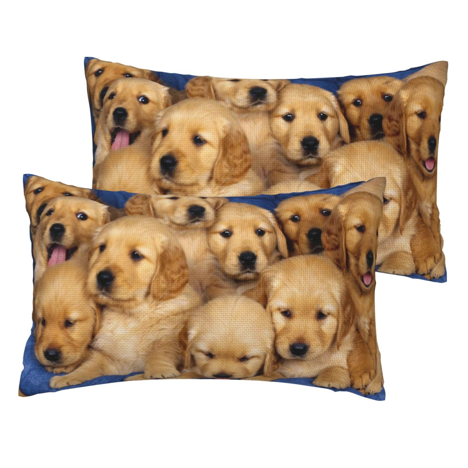 Lot de 2 taies d'oreiller imitation lin imprimé chien beige pour canapé et chambre