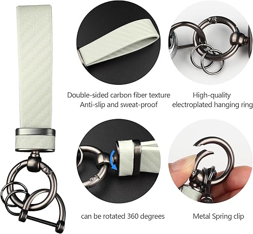 Miniatura 4 de Turcee Llavero de coche de fibra de carbono,Accesorios interiores automotrices Llaveros Llavero de cuero del coche,Accesorios de coche Llavero y
