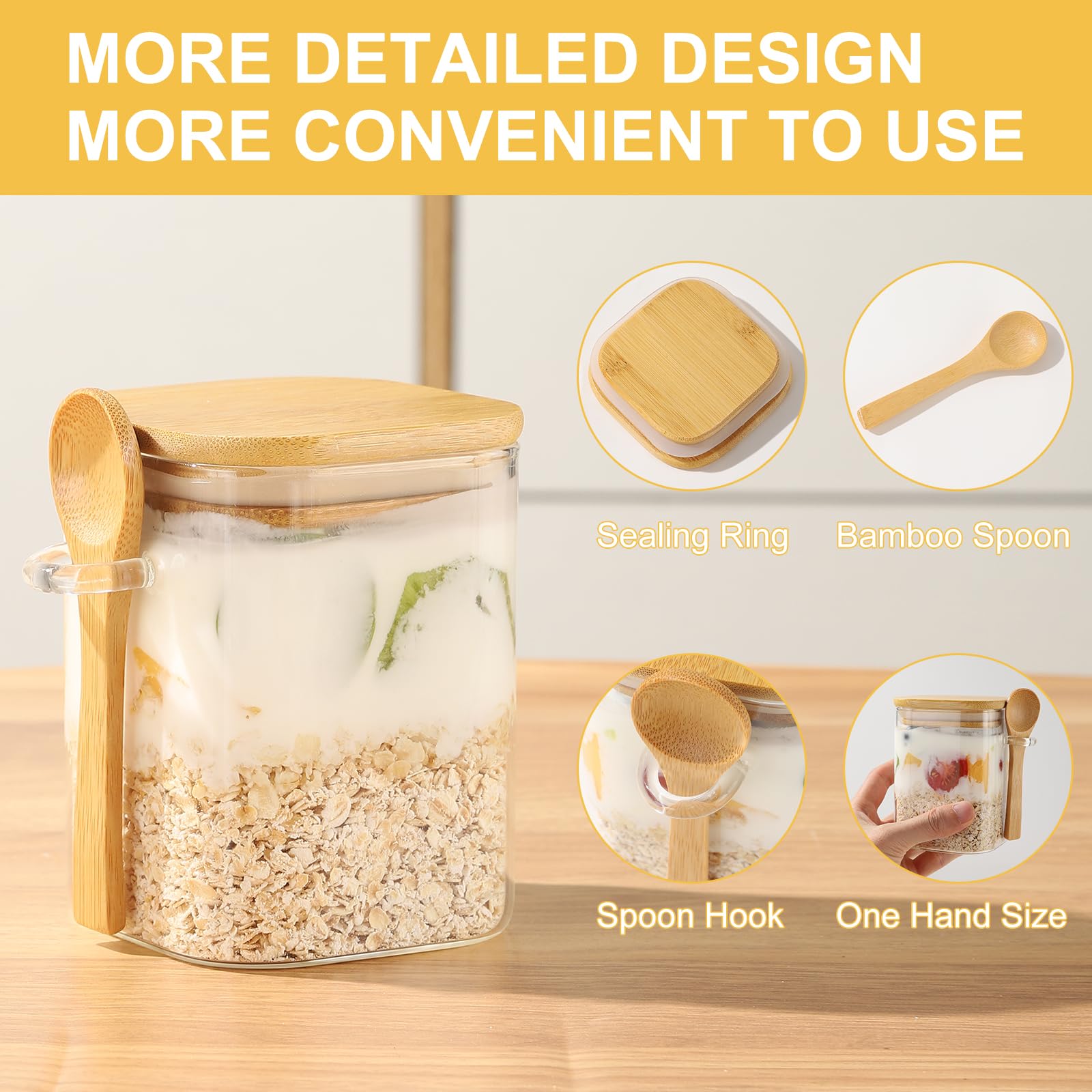 Overnight Oats Container With Lid And Spoon, 350ml Airtight Glass Mason