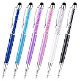 Stylus Pens, Besgoods 6Pcs Crystal 2 in 1 Slim Capacitive Stylus &Ballpoint Pen for Touch Screens, Phones and Tablets, Sky Blue Pink Purple Royal Blue Black White