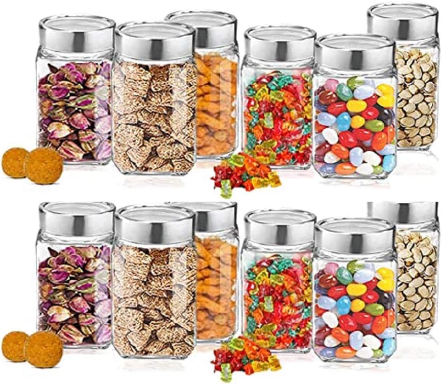 Vency Cube Jar 310ml , Transparent Storage Container Glass Jar, Kitchen Glass Bottle for Spices (Set Of 12)