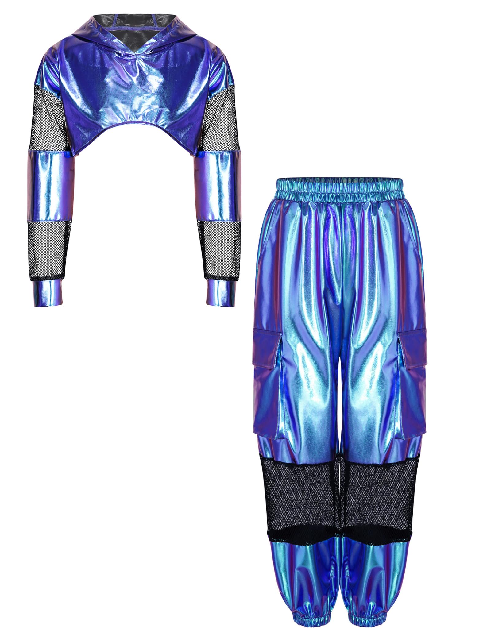 Bambina Abito Metallico Set Abbigliamento Danza Abbigliamento Danza Blu 9-10 anni