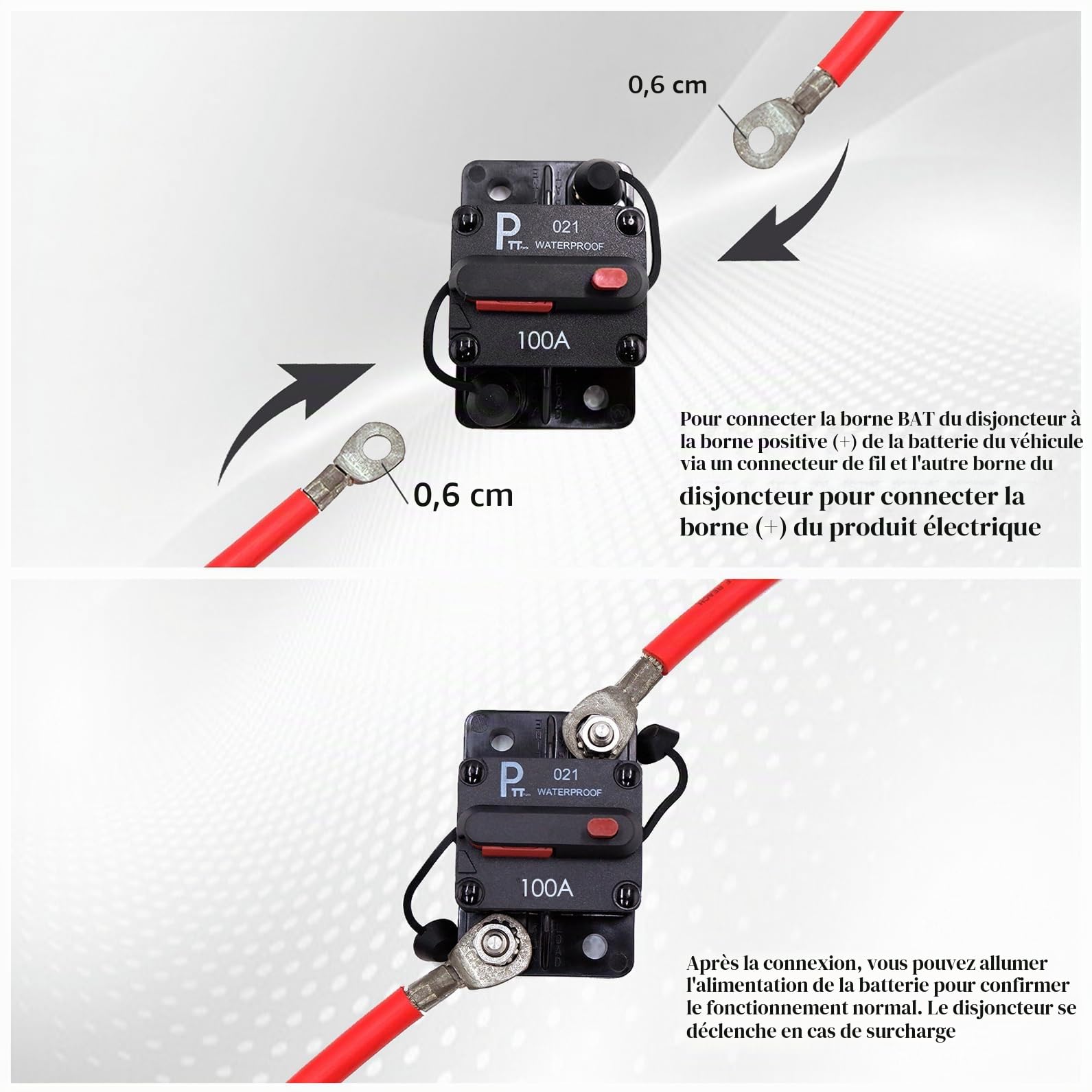 Disjoncteur Hi-Amp à goujon 1/4'' 100A 12 V 48 V DC étanche IP67 interrupteur de batterie thermique protection à réarmement manuel T3 pour Marin RV Caravan Pièces du système solaire