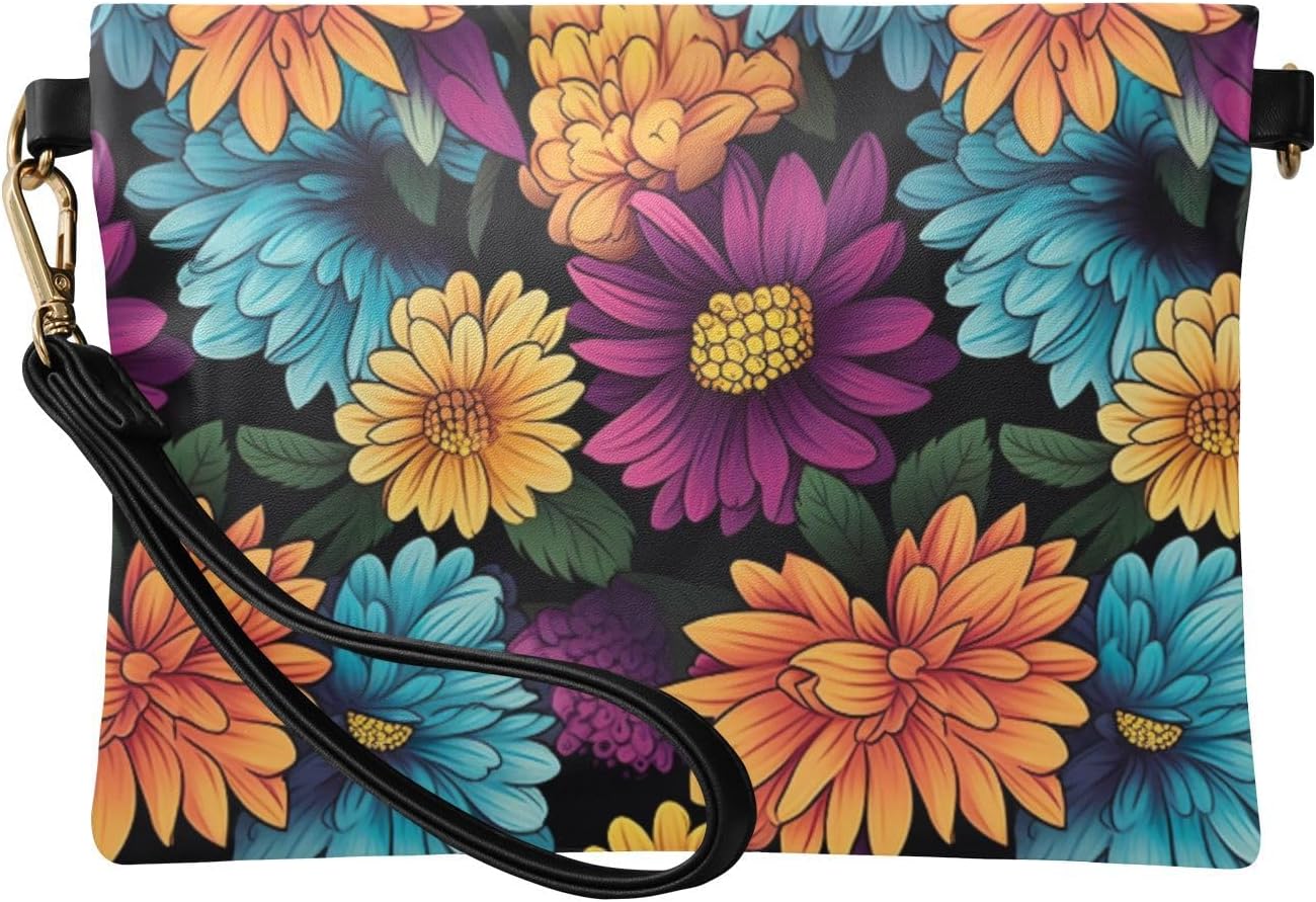 Blue Purple Flowers Women's Wristlet Wallet Leather Clutch Purse Handbag 20857132
