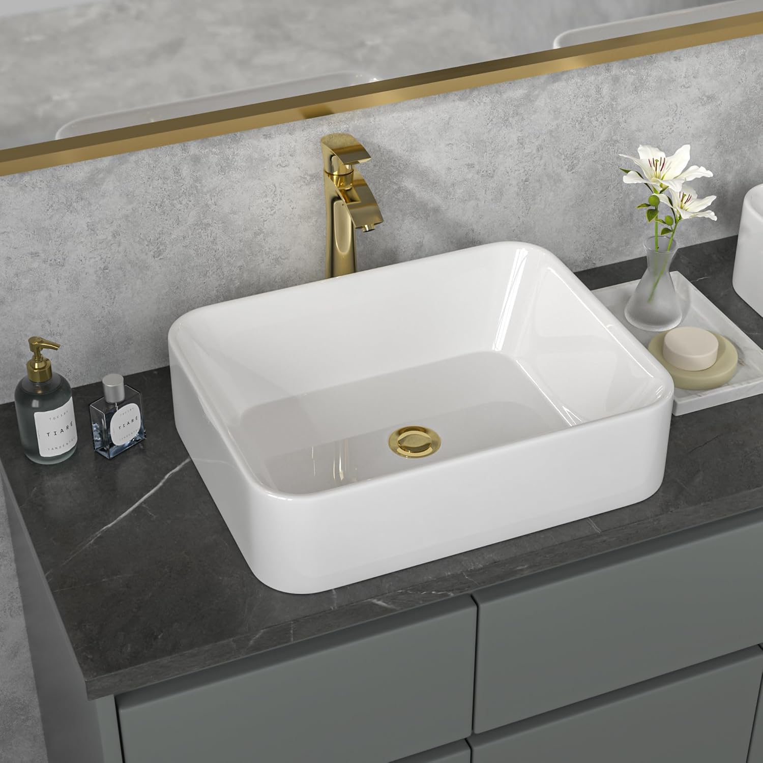 Lavabo de salle de bain en porcelaine rectangulaire blanc petit modèle 485 mm
