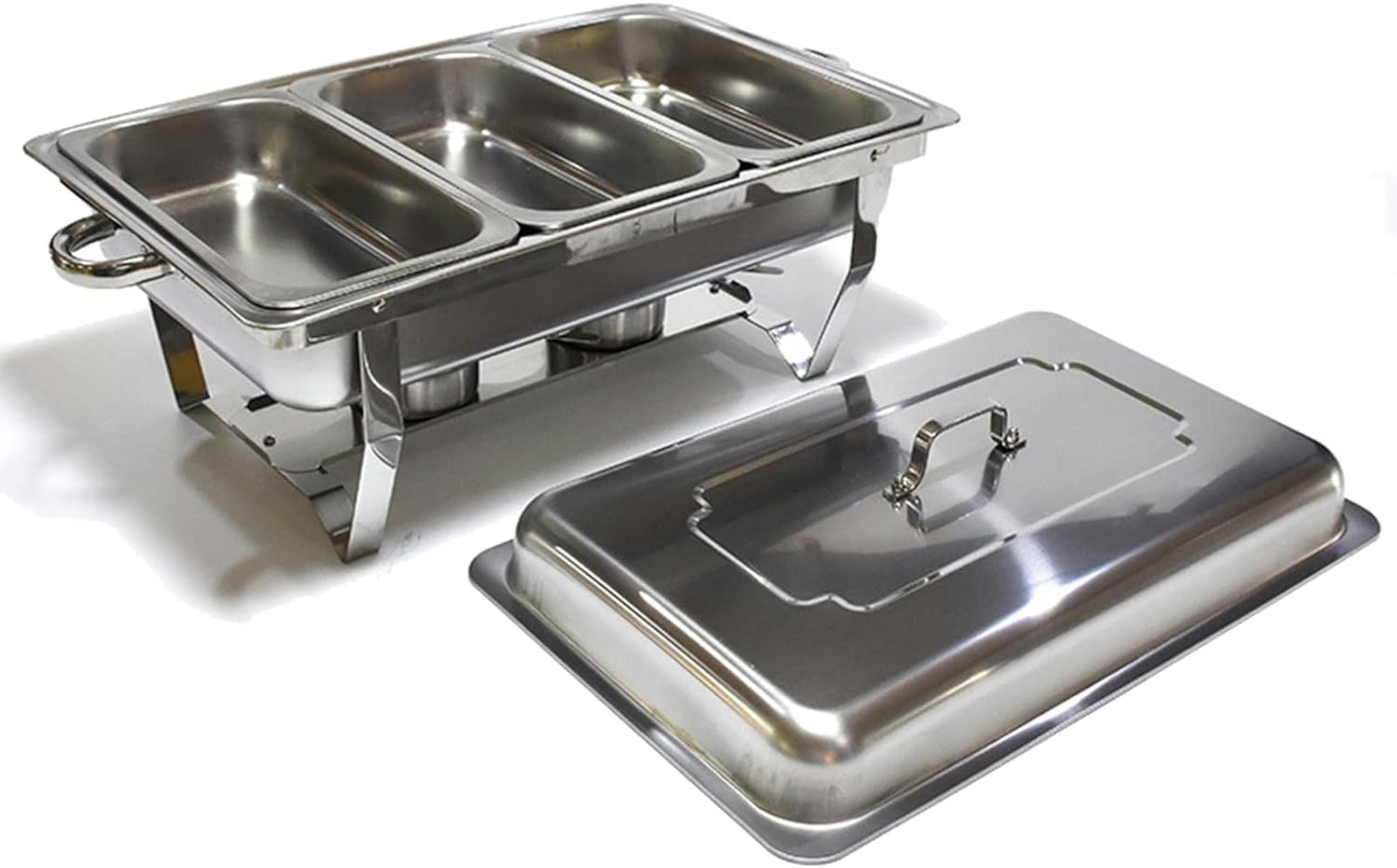 Hadecoll Three Grids Rectangular Stainless Steel Chafing Dishes Set Chafers Buffet Servers And Food Warmers With Alcohol Furnace & Water Trays For Catering Events,-4300G