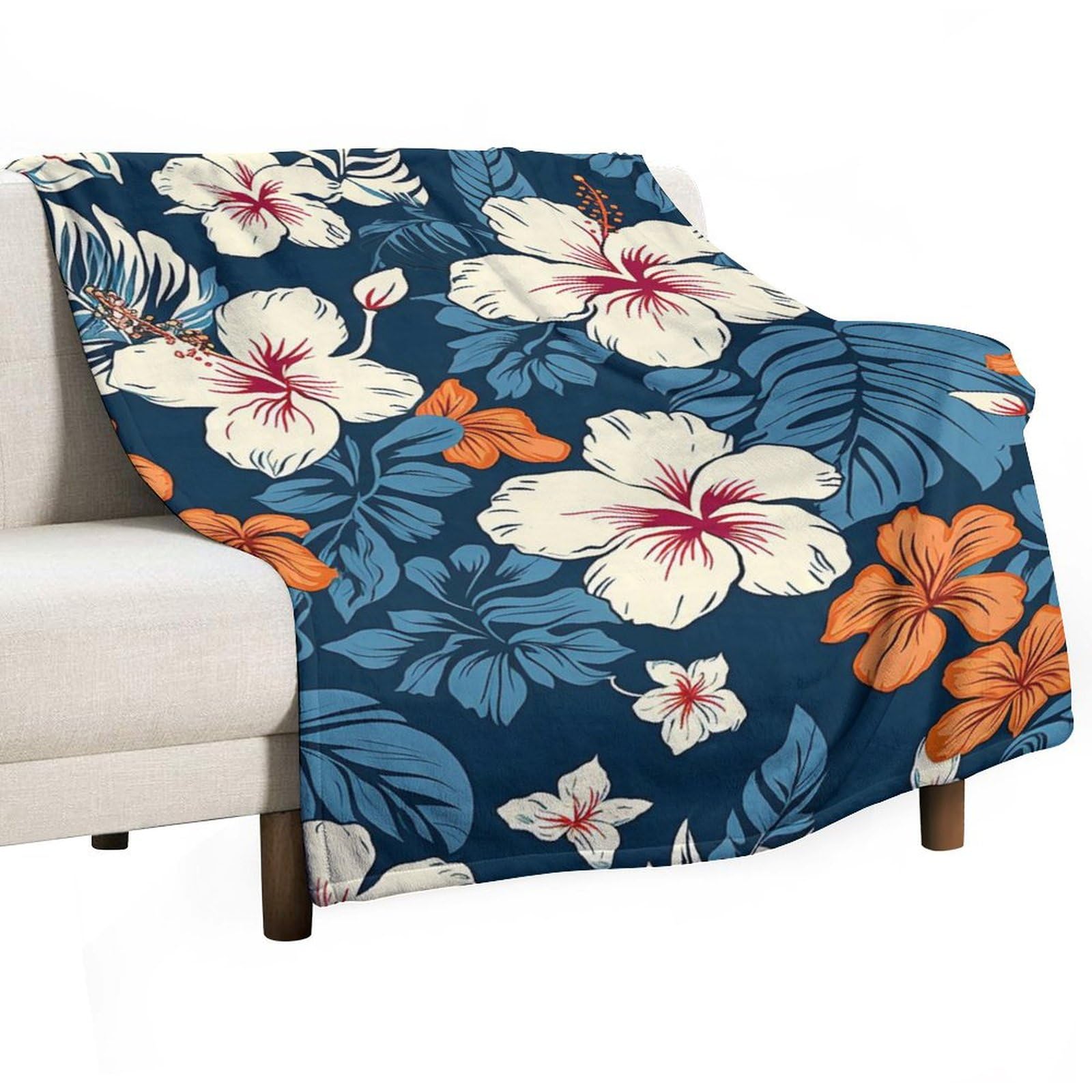 Couverture à motif floral hawaïen en maille douce pour lit et canapé de 167x228 cm