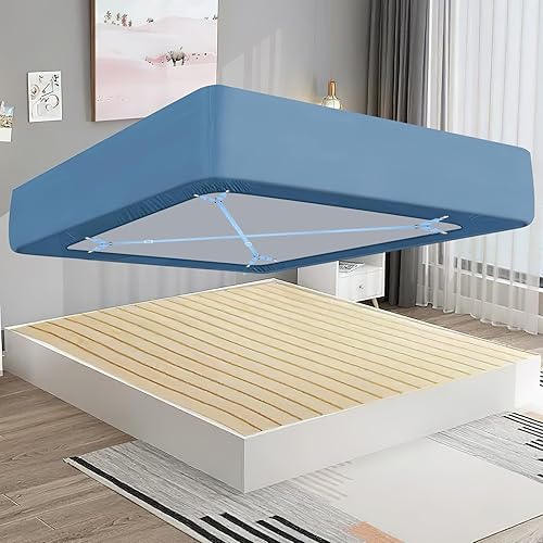 Miniatura 10 de Morcheiong Paquete de 2 correas ajustables para sábanas con clips para sábanas para ropa de cama, amarres de sábanas, caquimarrón