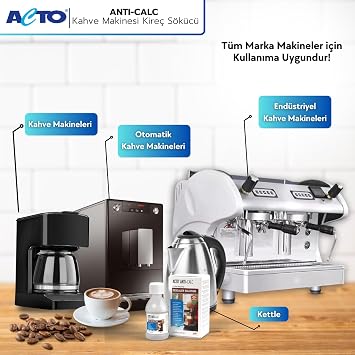 ACTO® ANTI-CALC 100 ml - Espresso Makinesi, Kahve Makinesi Kireç Çözücü, Her Tür Kahve Makinesi ve Su Isıtıcısı için Sıvı Kireç Çözücü