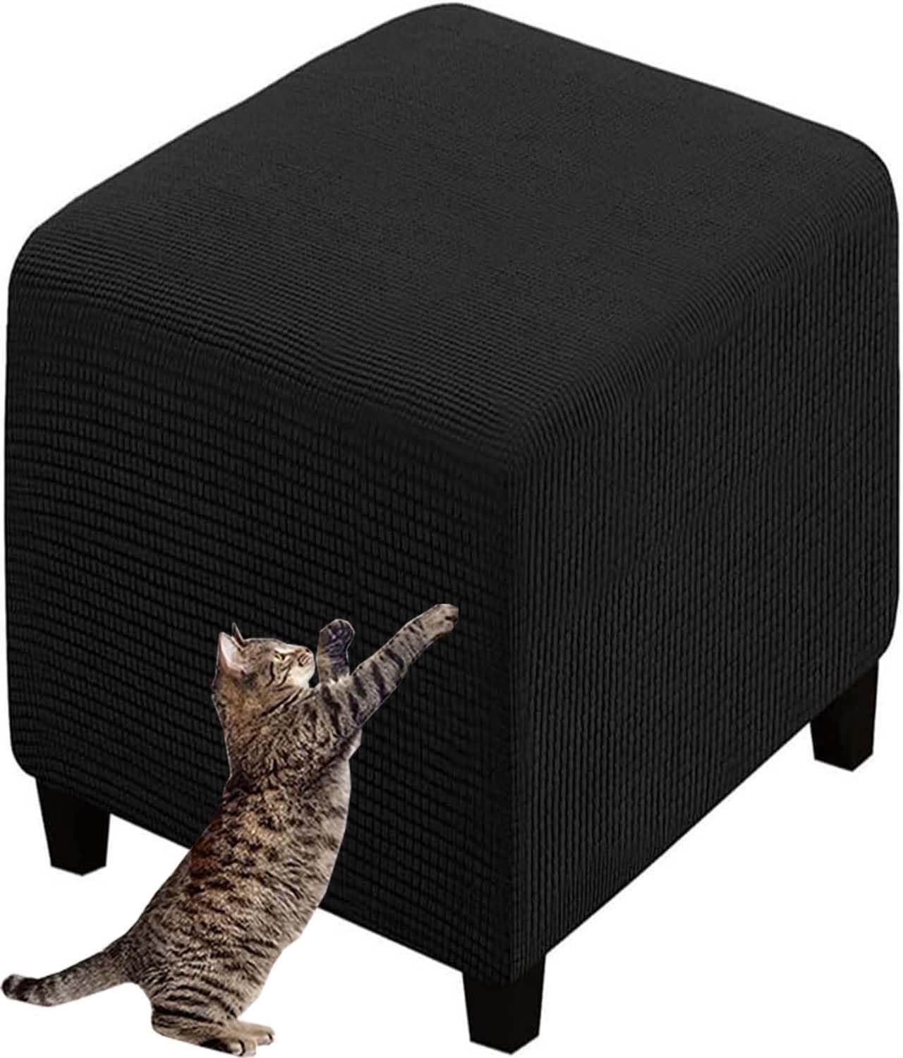 Stretch Ottoman Cover 40x40/45x45/50x50cm Round/Square Footstool Cover Jacquard Removable Ottoman Slipcover Velvet Washable Sofa Foot Pouffe Protector (Color : A12, Size : 45x45x40)