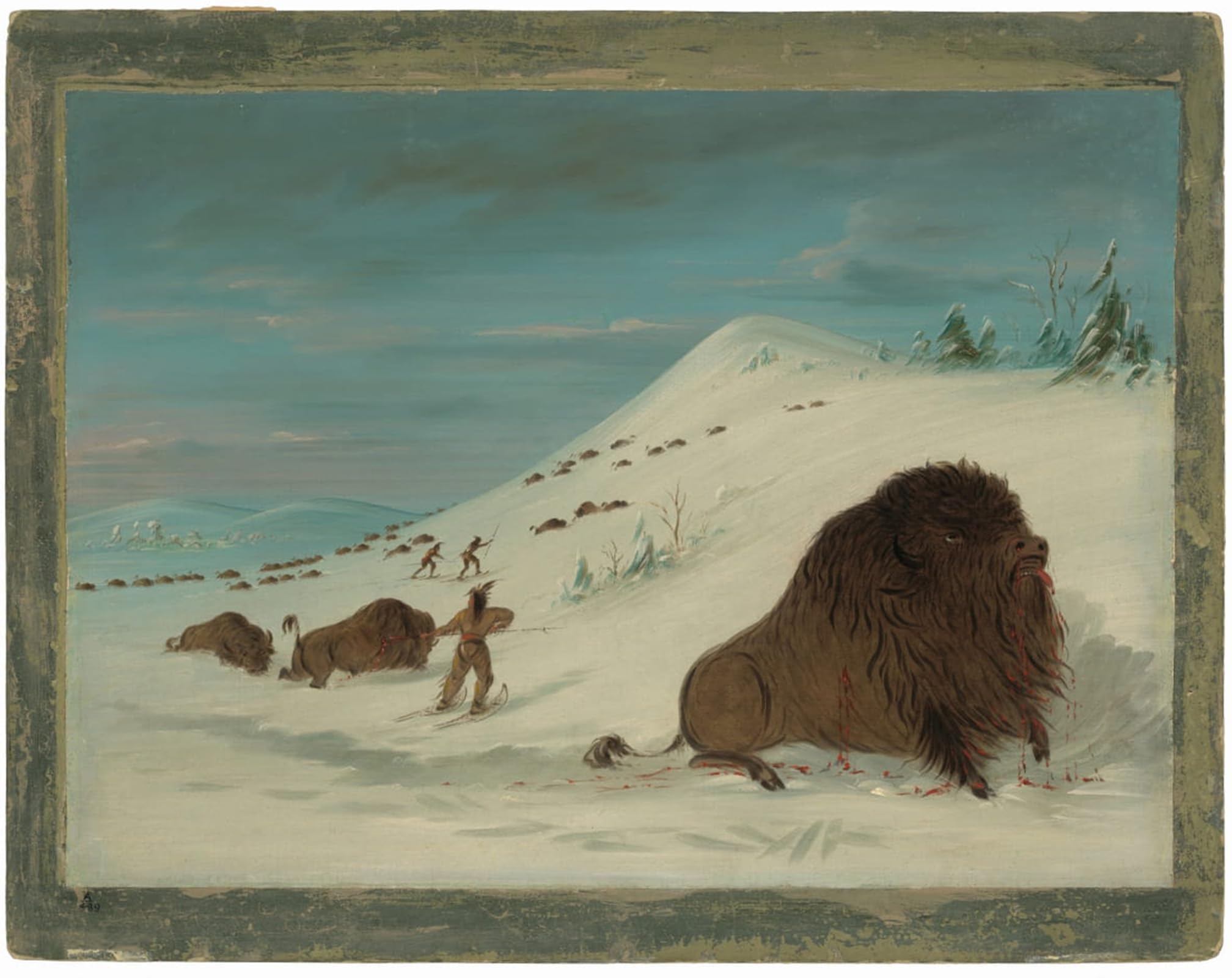 ARTXLXXBN Famous Painting Canvas Artwork Graffiti Print Animal Lancing in the Snow Drifts Sioux by George Catlin Portrait Canvas Image for Home Decor 60x90cm