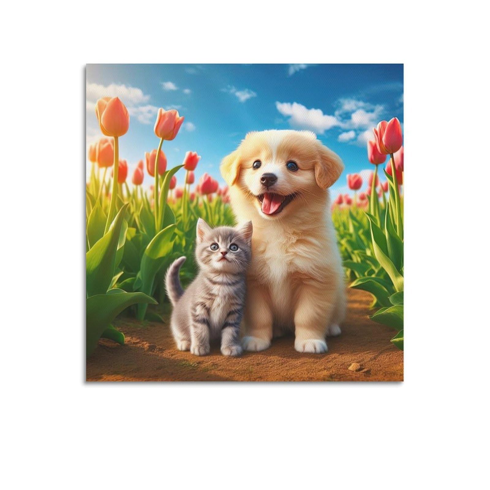 WPHSFX Animal Poster Flower Buddies Poster Decorative Painting Canvas Wall Posters And Art Picture Print Modern Family Bedroom Decor Posters 28x28inch(70x70cm)