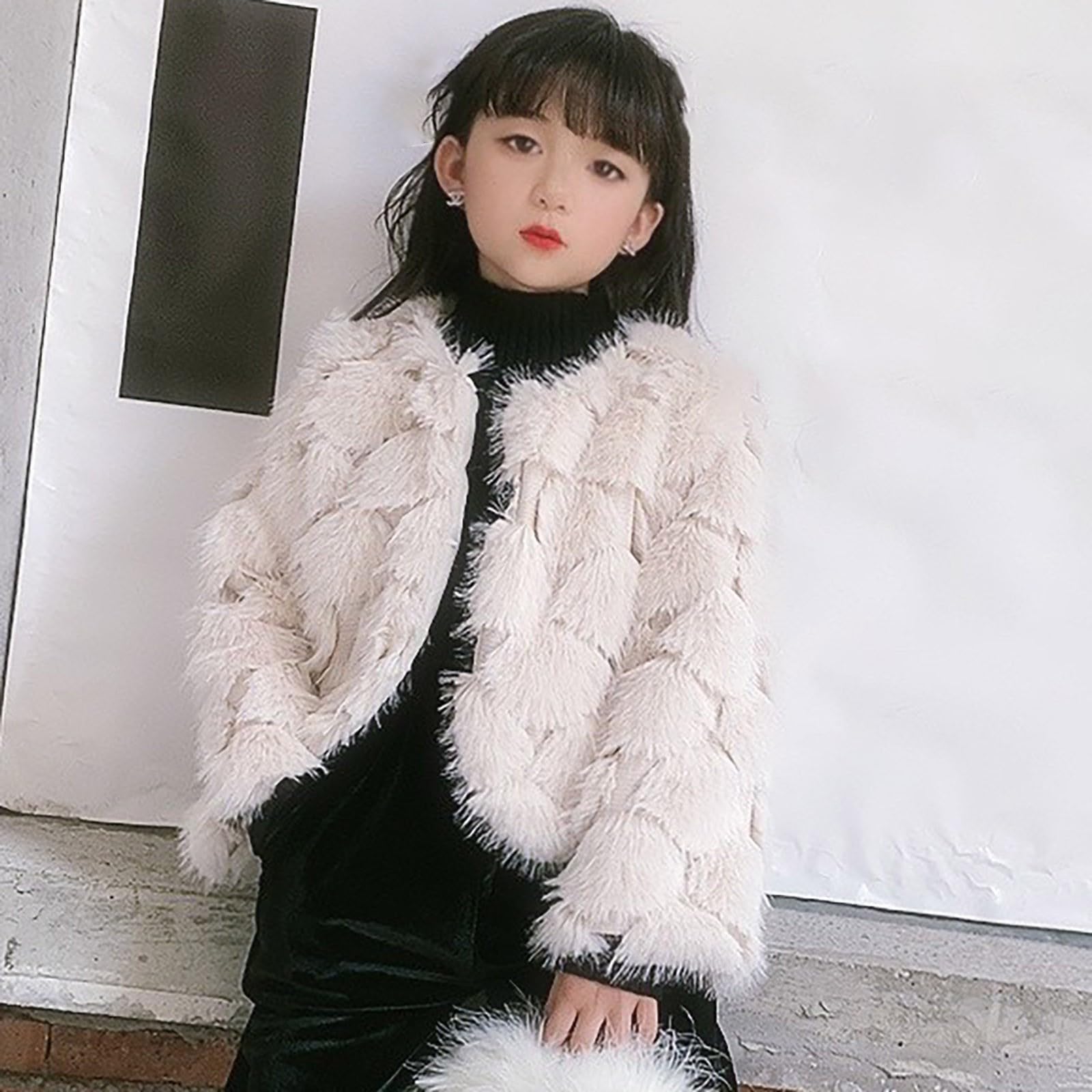 Generisch Niño Bebé Niños Niñas Suéter de Piel Top Invierno a Prueba de Viento Espesar Abrigo Cálido Ropa Exterior Chaqueta Negro Sudaderas Mujer