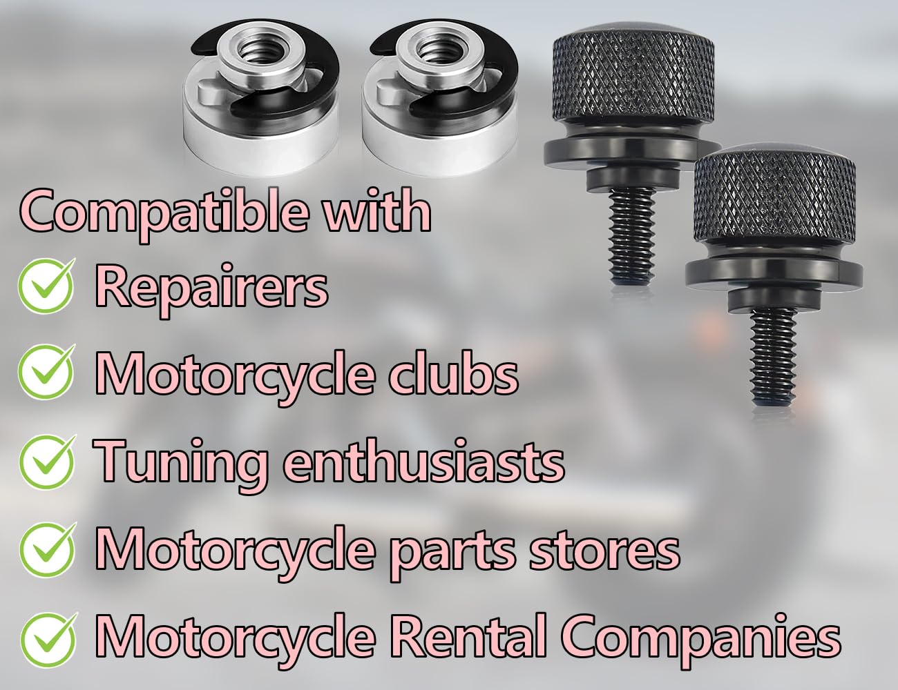 KAPSING Confezione da 2 viti per sella moto, dadi di fissaggio sella, ricambio, vite zigrinata con clip a C, bulloni di montaggio, rondella, compatibile con Harley, per vite sella (nera)