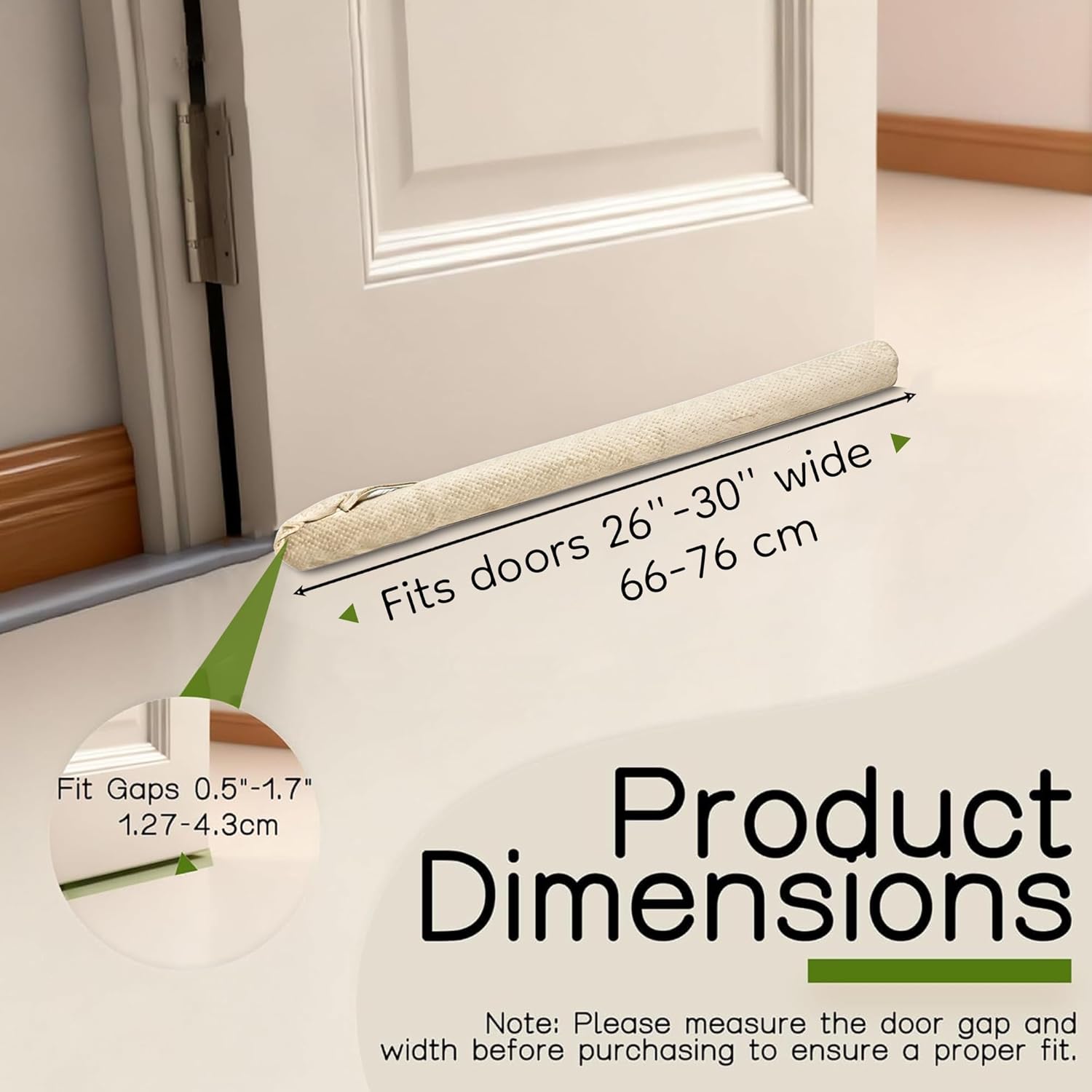 Under Door Draft Stopper Door, Sweep Weather Stripping, Double-Sided Windproof Seal Noise Blocker Window Breeze Blocker, Adjustable 26'' to 30'' Gap Filler, Beige