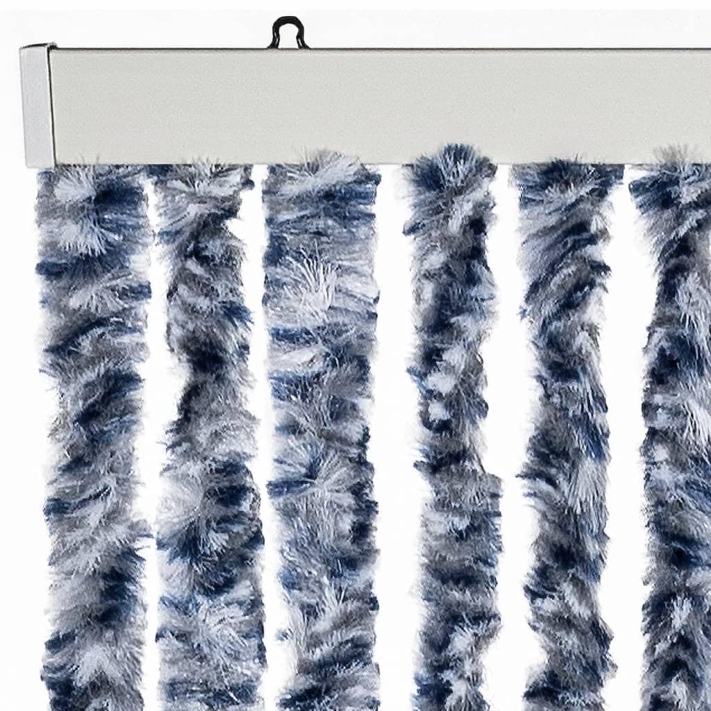 Zasłona szenilowa w kolorze niebieskim, białym i srebrnym, 90 x 220 cm, elastyczna ochrona przed komarami, moskitiera na drzwi i okna, z haczykami, lekka, wodoszczelna, na balkon