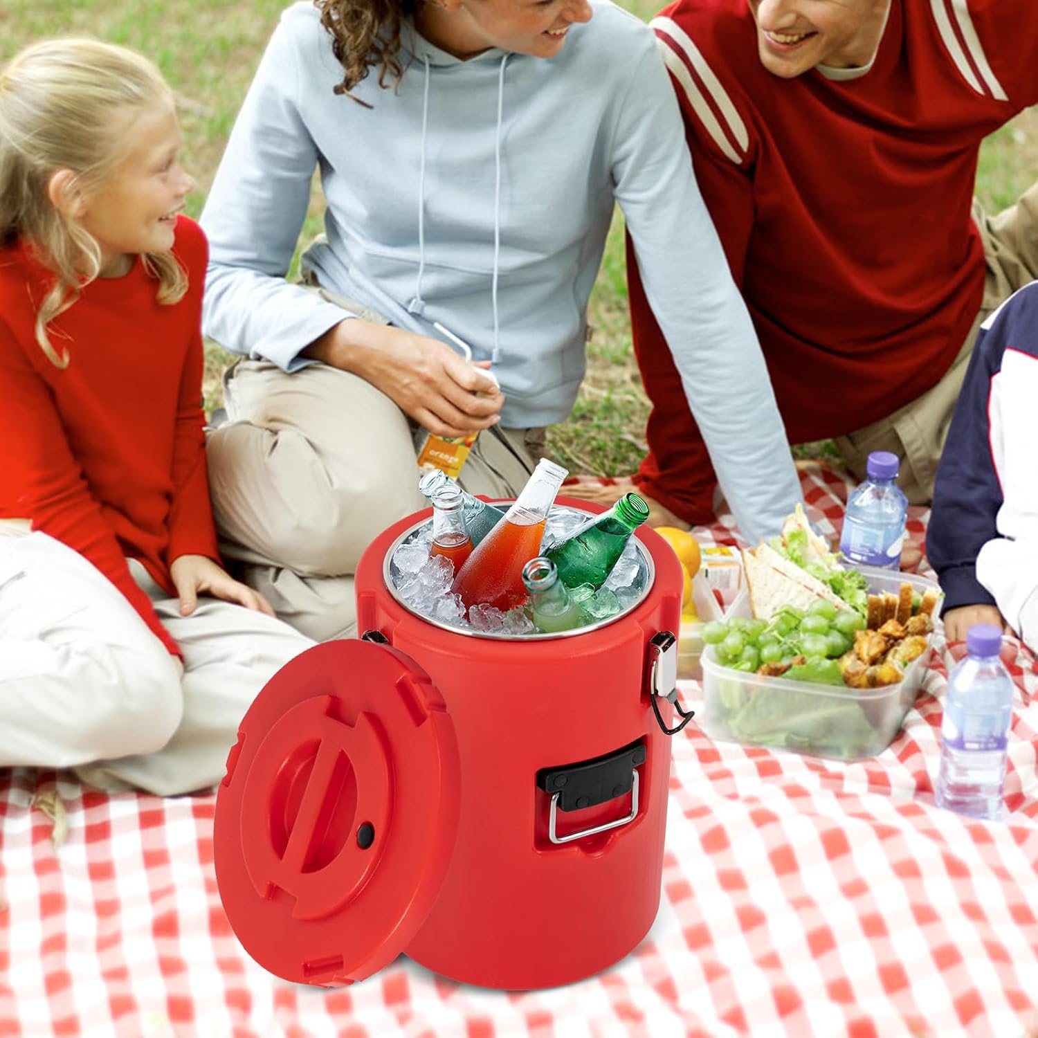 21QT Insulated Soup Container 5.28 Gallon Commercial Food Warmer for Hot&Cold Food, Hot Box for Catering, Food Cooler Soup Carrier for Restaurant, Canteen 12H Insulation Time (Red)