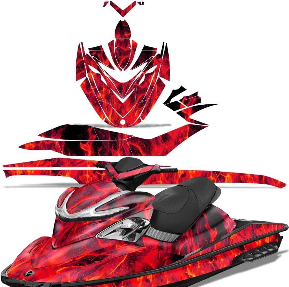 Wholesale Decals Jet Ski Graphics kit Sticker Decal Compatible with Sea-Doo RXP 2004-2011 - Flames Red