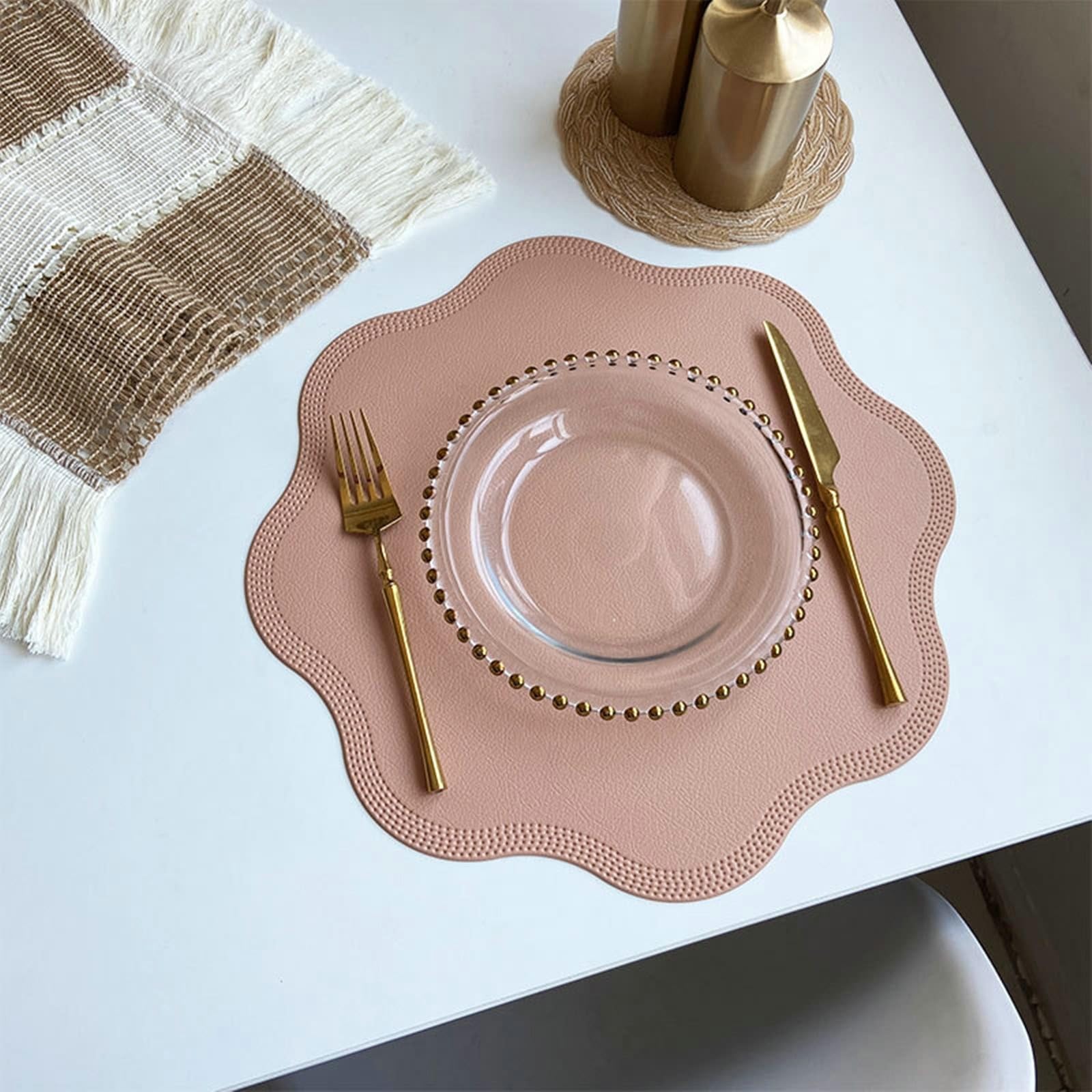 Sets de table de cuisine ronds lavables motif fleurs vintage en PVC x4