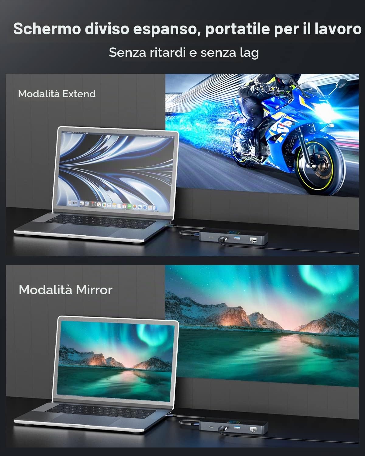DOCKCASE Smart Hub 6-in-1, Ethernet Gigabit, HDMI 4K@60Hz, PD 3.0 100W, USB-C e 2 USB-A 5Gbps, Adattatore Multiporta per MacBook Pro/Air, Dell XPS