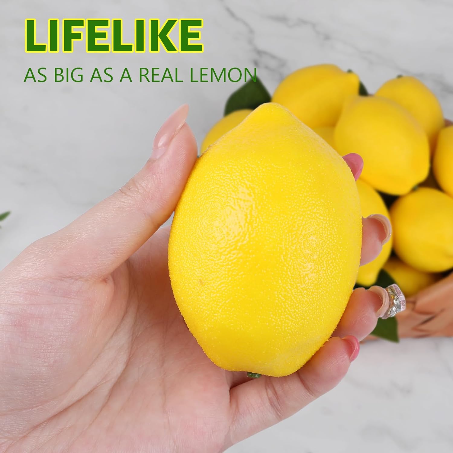 STEFORD 25 Pcs Fake Lemons Artificial Fruits with 20 Pcs Leaves, Faux Yellow Lifelike Simulation Lemons Decor Realistic Lemon Fruits for Home Kitchen Table Cabinet Summer Party Photography Props