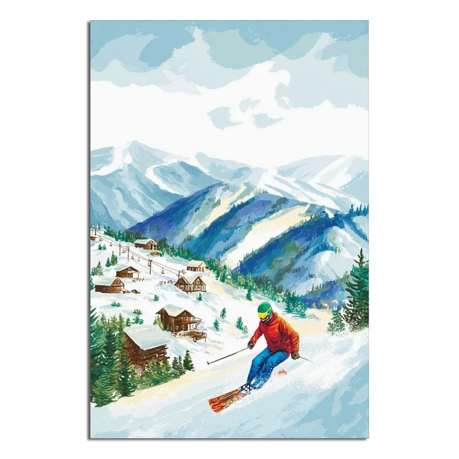 iPuzou La Plagne France Ski Poster 24x36inch(60x90cm) Vintage Watercolor Canvas Art