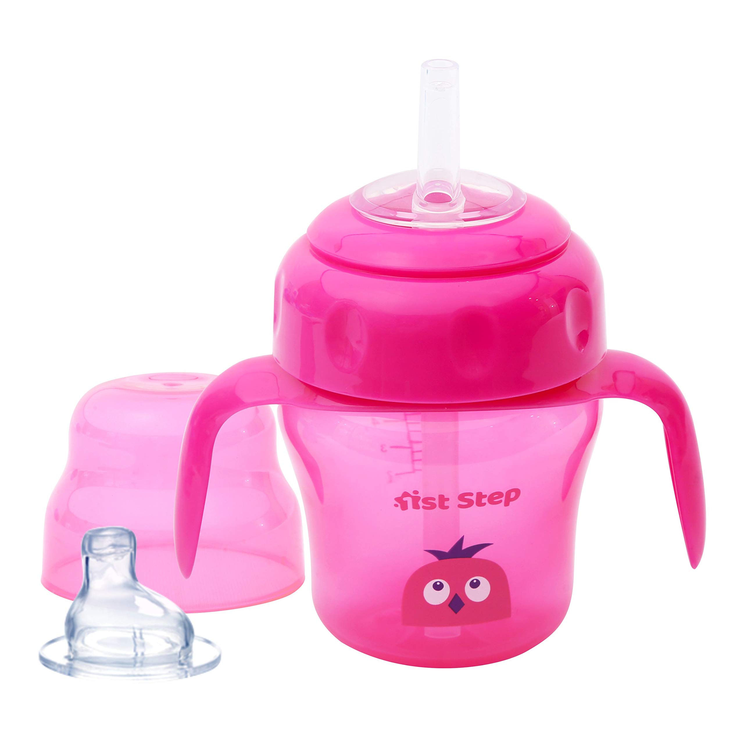 1ST STEP 150ml Birdie BPA Free Non-Spill Interchangeable Sipper/Sippy Cup with Soft Silicone Spout and Straw (Pink)-image-37