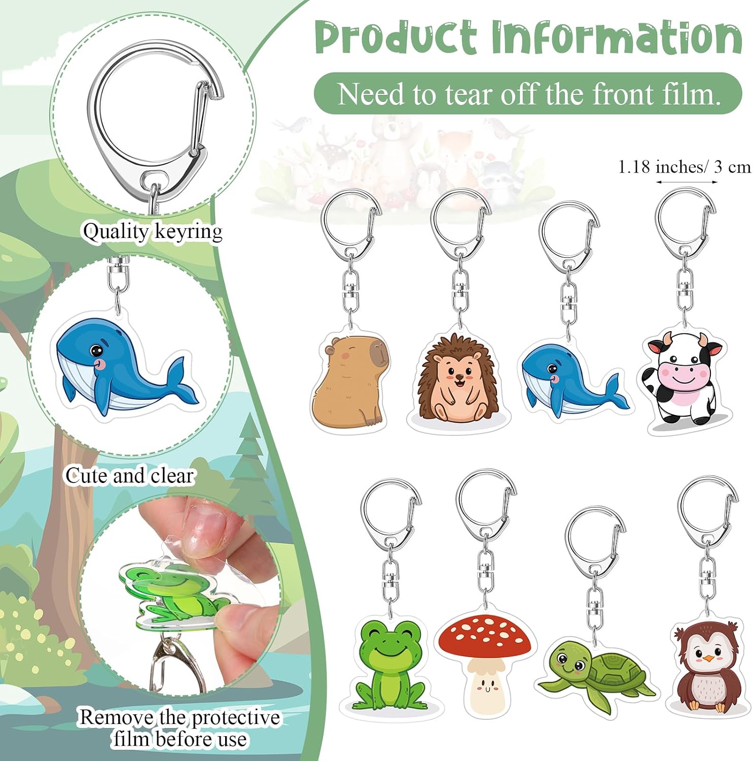Landical Positive Keychains Gifts Bulk Thank You Animal Keychains with Emotional Cards for Office Employee Coworker