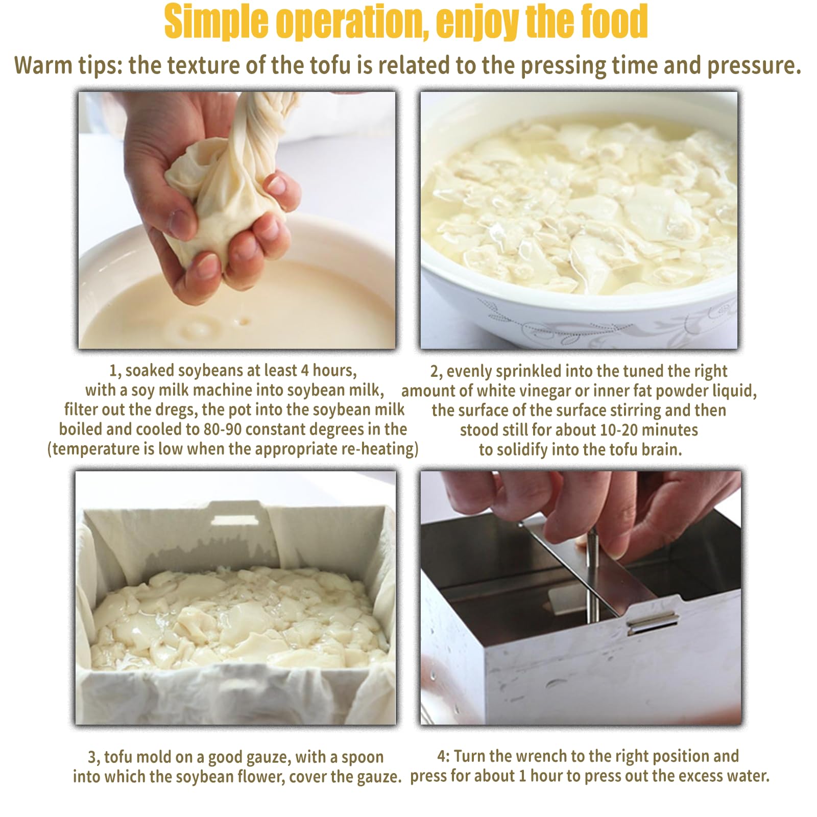Presse à Tofu en Acier Inoxydable,Smavles Presse à Tofu avec Plaque et Gaze pour la Cuisine,le Restaurant,la Fabrication de Tofu,la Machine à Tofu avec Presse(12*12*9CM)