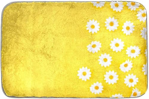 Tapete de bienvenida para piso de cocina, tapete de bienvenida con diseño de margaritas amarillas para puerta delantera, tapete antideslizante para