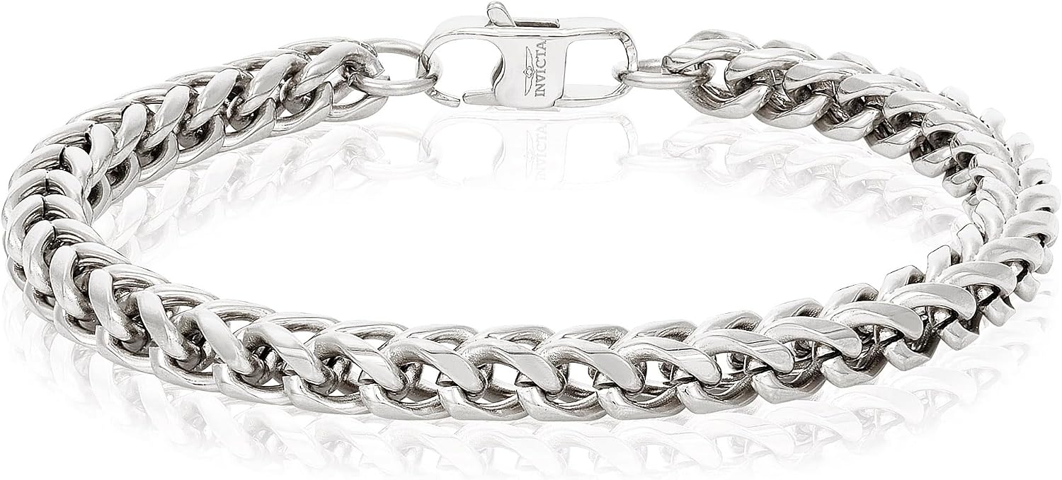 Invicta Bracelet for Men, Stainless Steel Franco Chain Thin Jewelry, 6mm, 8.5"