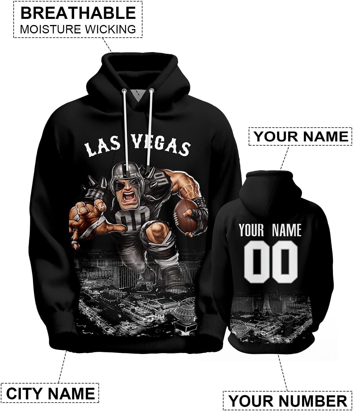 Custom Football Hoodie City Hooded Sweatshirt Personalized Name Number for Men Women Youth Fans Gift - Image 2