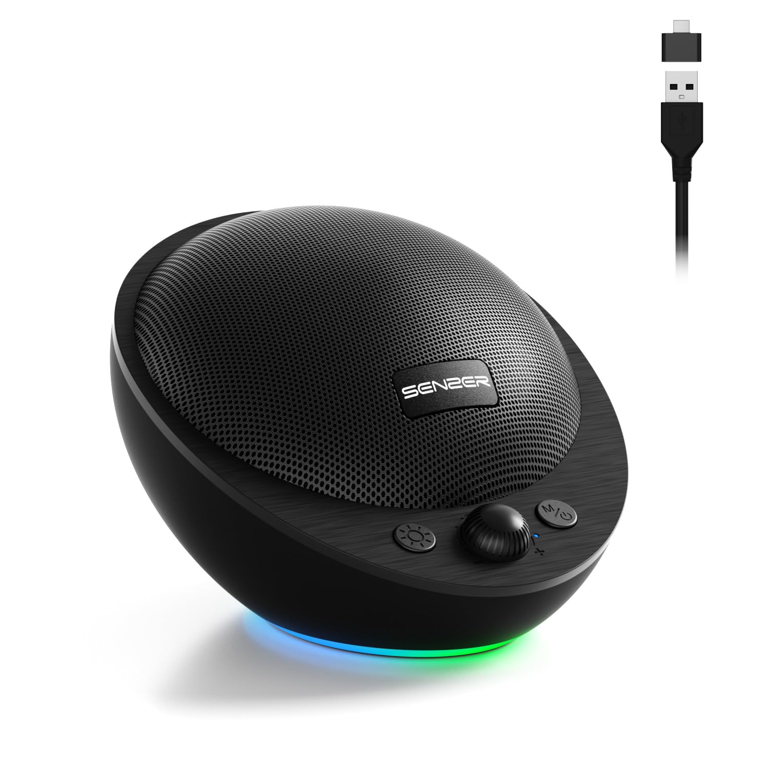 SENZERCS10 Computer Speaker USB Wired Bluetooth PC Speakers, Portable Laptop Speakers, Customizble Backlit LED (Not 3.5mm Jack) - Black